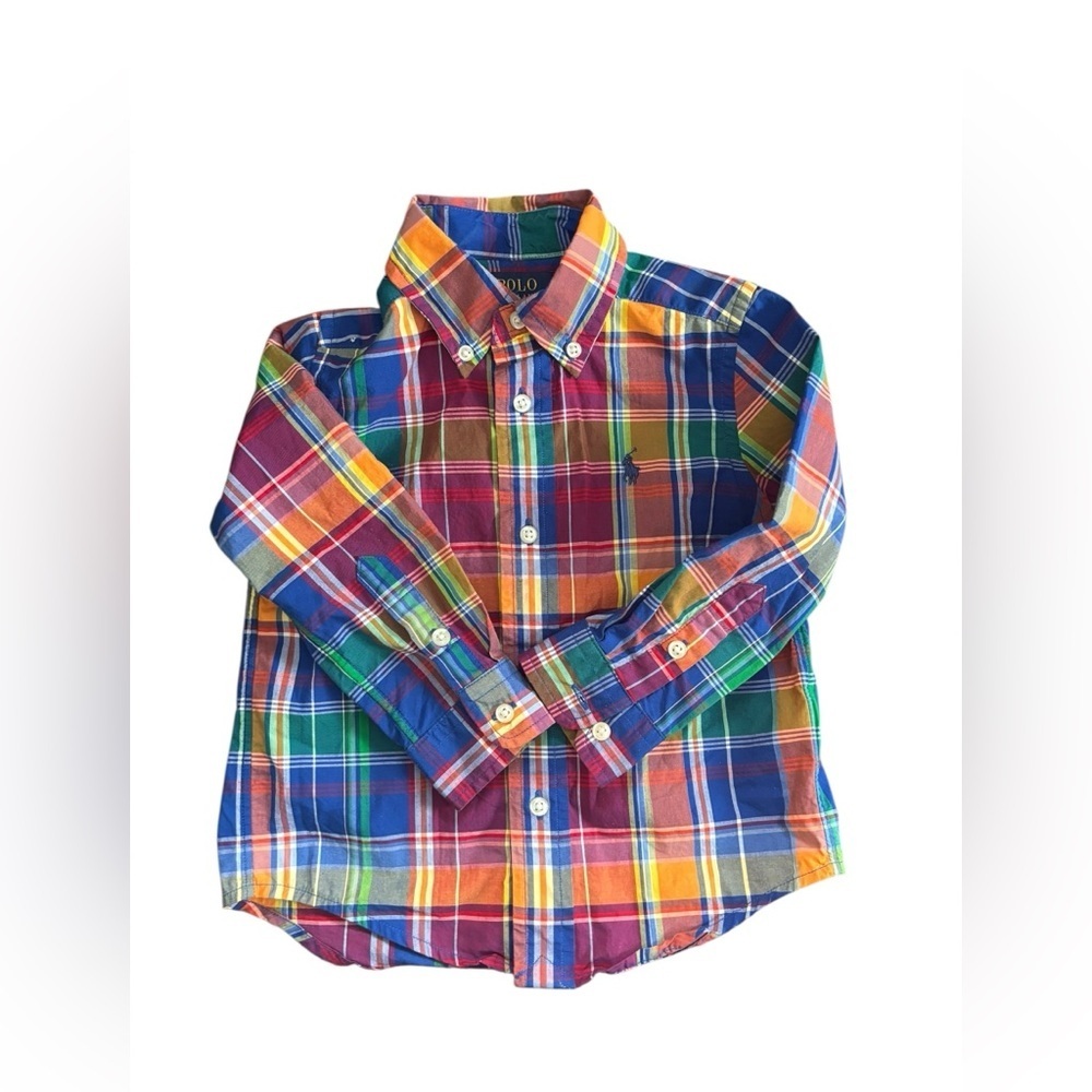 Polo Ralph Lauren Plaid Tartan LS Button Down LS Dress Shirt Sz 2T Preppy Blue